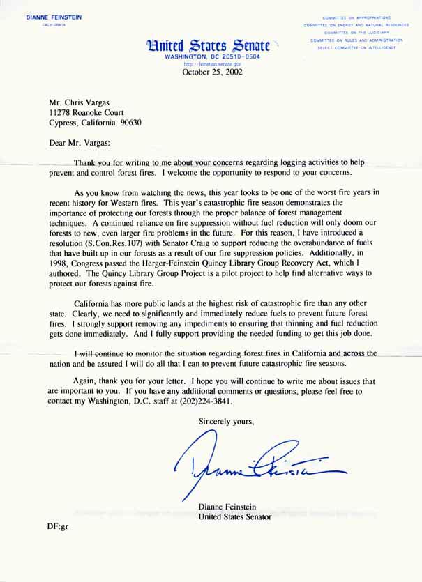 Letter from Feinstein