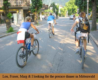 Lou, Fraser, Marg & I looking for the prerace dinner in Mittenwald